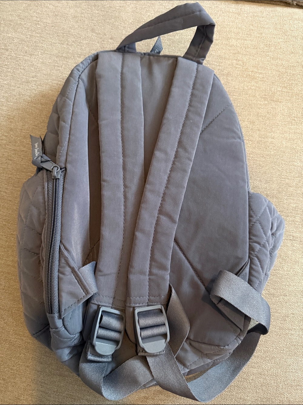 Vera Bradley Quilted Gray Backpack with Front Zip Pocket - Picture 2 of 7